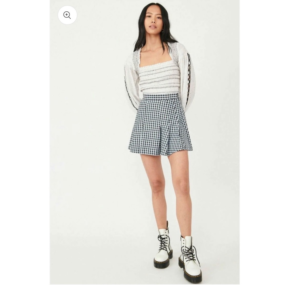 free people honey gingham pleated mini skirt high rise soft girl collegiate